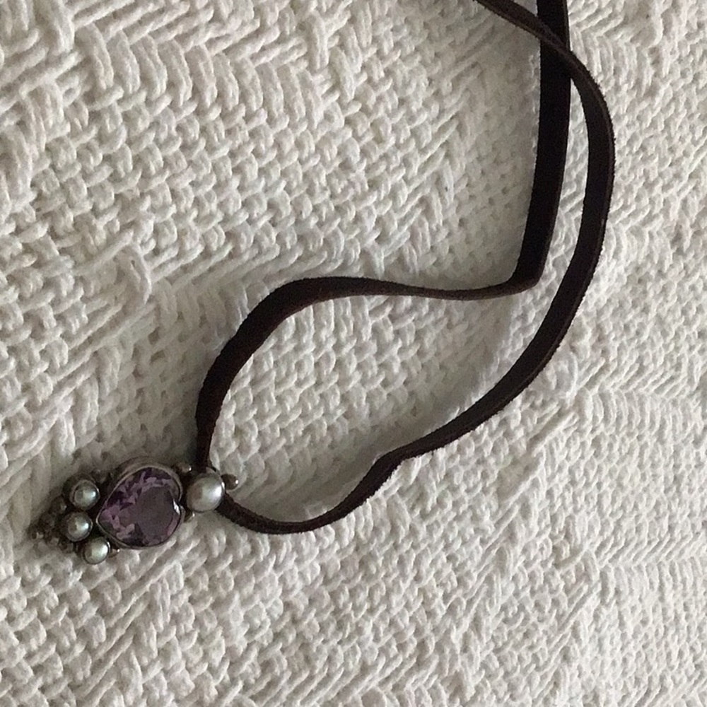 Amethyst pearl pendant on leather cord
